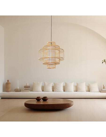 Lampa Rattanowa Stela z Mlecznym Kloszem - Elegancka Dekoracja w Stylu Boho i Skandynawskim do Wnętrz