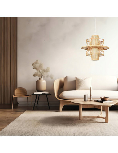 Lampa wisząca Astra z ratanu w stylu japandi - nowoczesny akcent do salonu, kuchni i biura.