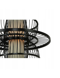 Lampa wisząca Astra Japandi - czarna z ratanu i drewna, geometryczny design do nowoczesnych wnętrz 2