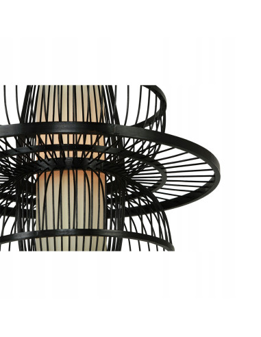 Lampa wisząca Astra Japandi - czarna z ratanu i drewna, geometryczny design do nowoczesnych wnętrz