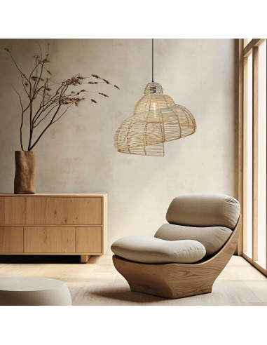 Lampa wisząca Shelia 60 cm z rattanu - skandynawski styl w jasnym drewnie do eleganckich wnętrz salonu i jadalni