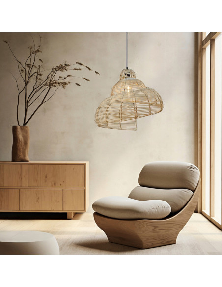 Lampa wisząca Shelia 60 cm z rattanu - skandynawski styl w jasnym drewnie do eleganckich wnętrz salonu i jadalni