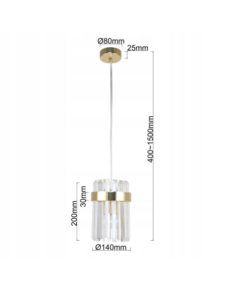 Lampa wisząca Vetro w złotym kolorze z kryształowymi akcentami - luksusowy element nowoczesnego wnętrza glamour.