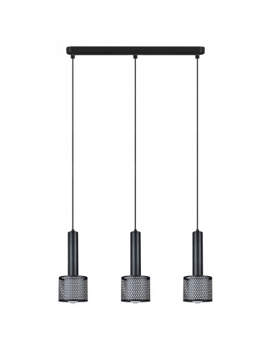 Lampa wisząca Amo w stylu industrialnym z trzema cylindrycznymi kloszami - czarna metalowa elegancja do wnętrz.