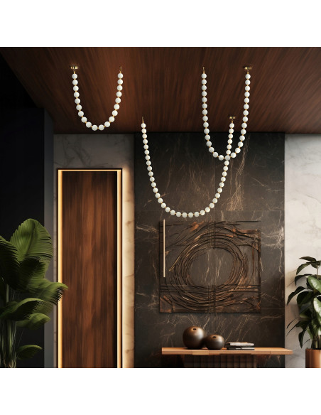 Elegancka Lampa LED Dorado 2m z Białymi Kloszami i Złotymi Akcentami, Regulowane Światło CCT