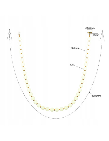 Lampa sufitowa Dorado Rope - złota lampa LED z regulacją, 4m, mleczne klosze, nowoczesny design do wnętrz.