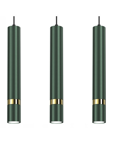 Żyrandol MiLAGRO JOKER w butelkowej zieleni, minimalistyczna lampa z trzema kloszami do jadalni