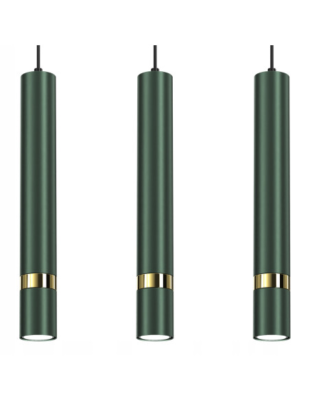 Żyrandol MiLAGRO JOKER w butelkowej zieleni, minimalistyczna lampa z trzema kloszami do jadalni