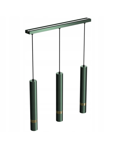 Żyrandol MiLAGRO JOKER w butelkowej zieleni, minimalistyczna lampa z trzema kloszami do jadalni