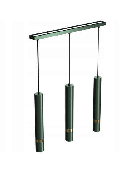 Żyrandol MiLAGRO JOKER w butelkowej zieleni, minimalistyczna lampa z trzema kloszami do jadalni