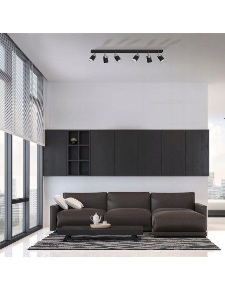 Czarna lampa sufitowa JOKER z sześcioma reflektorkami GU10, nowoczesny design do przestrzeni industrialnych