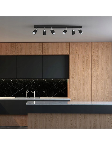 Czarna lampa sufitowa JOKER z sześcioma reflektorkami GU10, nowoczesny design do przestrzeni industrialnych