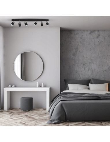 Czarna lampa sufitowa JOKER z sześcioma reflektorkami GU10, nowoczesny design do przestrzeni industrialnych