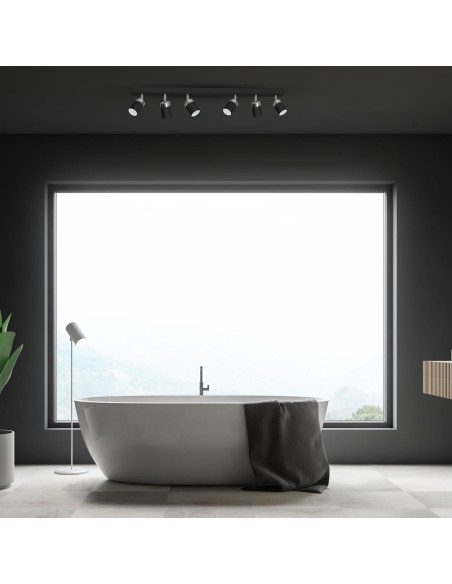 Czarna lampa sufitowa JOKER z sześcioma reflektorkami GU10, nowoczesny design do przestrzeni industrialnych