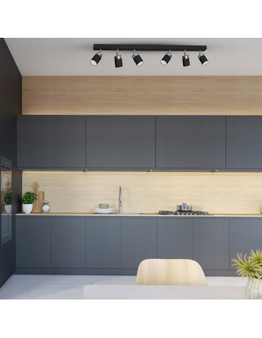 Czarna lampa sufitowa JOKER z sześcioma reflektorkami GU10, nowoczesny design do przestrzeni industrialnych