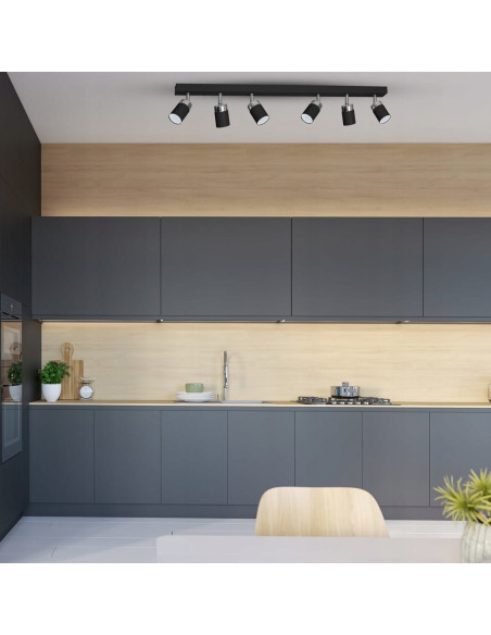 Czarna lampa sufitowa JOKER z sześcioma reflektorkami GU10, nowoczesny design do przestrzeni industrialnych