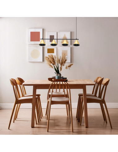 Elegancka lampa sufitowa Cone z 4 reflektorami w złotym wykończeniu do nowoczesnych wnętrz kuchni i jadalni