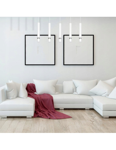 Lampa wisząca JOKER w białym kolorze, 5-punktowa, regulowana wysokość, eleganckie oświetlenie do nowoczesnych wnętrz