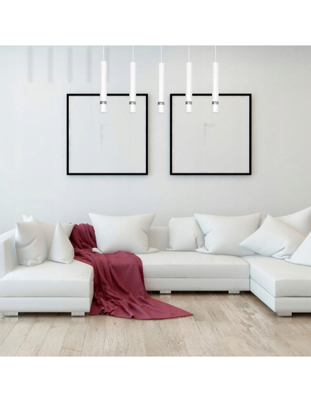 Lampa wisząca JOKER w białym kolorze, 5-punktowa, regulowana wysokość, eleganckie oświetlenie do nowoczesnych wnętrz