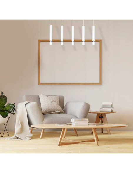 Lampa wisząca JOKER w białym kolorze, 5-punktowa, regulowana wysokość, eleganckie oświetlenie do nowoczesnych wnętrz