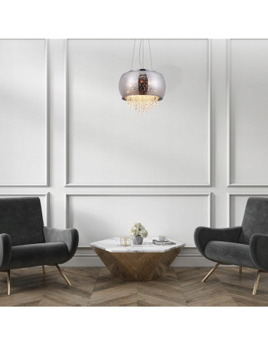 Lampa wisząca STARLIGHT z platynowym wykończeniem i złotymi akcentami, 3 źródła E14, regulacja wysokości.