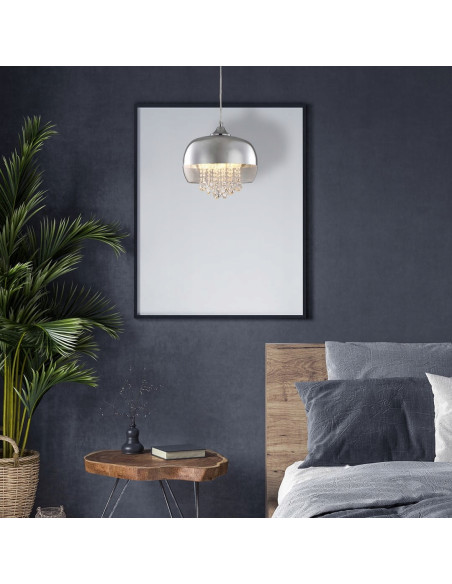 Lampa wisząca LUNA z okrągłym kloszem - nowoczesne oświetlenie do salonu i biura, srebrna elegancja i funkcjonalność