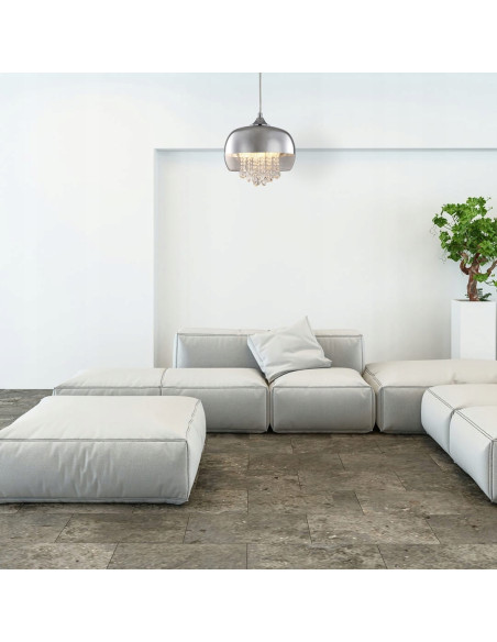 Lampa wisząca LUNA z okrągłym kloszem - nowoczesne oświetlenie do salonu i biura, srebrna elegancja i funkcjonalność