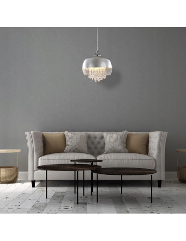 Lampa wisząca LUNA z okrągłym kloszem - nowoczesne oświetlenie do salonu i biura, srebrna elegancja i funkcjonalność