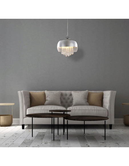 Lampa wisząca LUNA z okrągłym kloszem - nowoczesne oświetlenie do salonu i biura, srebrna elegancja i funkcjonalność