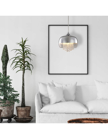 Lampa wisząca LUNA z okrągłym kloszem - nowoczesne oświetlenie do salonu i biura, srebrna elegancja i funkcjonalność