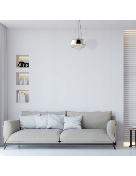 Elegancka lampa wisząca LUNA Meduza z kryształami, 3 punkty świetlne, srebrna, regulowana wysokość 50-90 cm