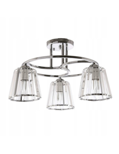 Chromowany żyrandol VENTI z trzema kloszami - elegancka lampa do biura i nowoczesnych wnętrz