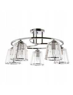 Nowoczesny żyrandol pięciopunktowy Venti W-N 3456/5 CR z metalowym kołem i szklanymi kloszami do jadalni i biura