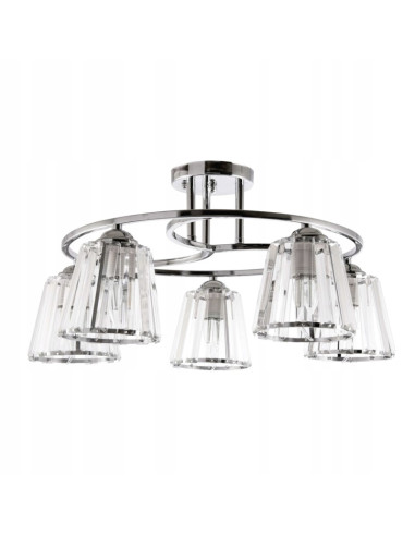 Nowoczesny żyrandol pięciopunktowy Venti W-N 3456/5 CR z metalowym kołem i szklanymi kloszami do jadalni i biura