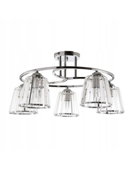 Nowoczesny żyrandol pięciopunktowy Venti W-N 3456/5 CR z metalowym kołem i szklanymi kloszami do jadalni i biura