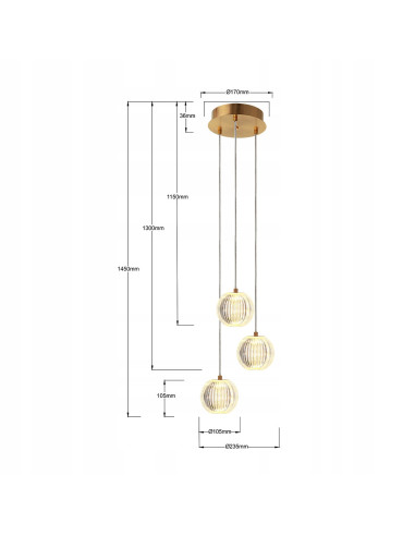 Lampa wisząca Brillant 3 LED w kolorze złotym, elegancka i zmienna barwa światła, styl glamour, Light Prestige