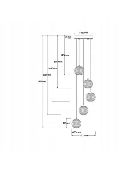Lampa wisząca LED Brillant 5-punktowa, złota, regulowana barwa światła, styl glamour do eleganckich wnętrz