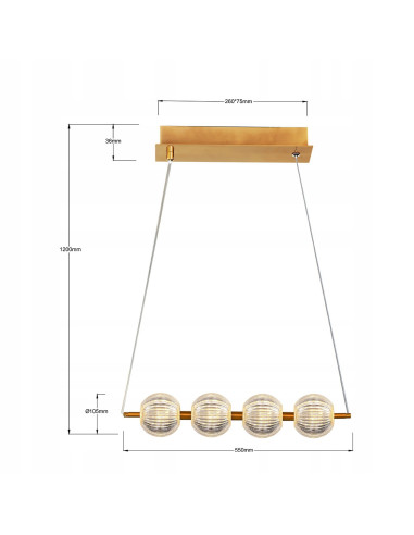 Lampa wisząca Brillant 4 LED - elegancka lampa złota z kryształowymi kloszami, zmienna barwa światła do jadalni i salonu