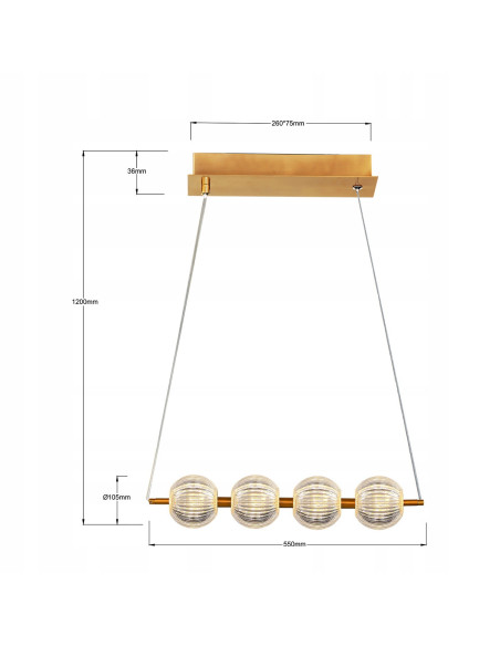 Lampa wisząca Brillant 4 LED - elegancka lampa złota z kryształowymi kloszami, zmienna barwa światła do jadalni i salonu