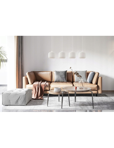 Lampa wisząca RIFFLE, biała z szklanymi kloszami, 4 źródła światła, regulowana długość, eleganckie oświetlenie do wnętrz.