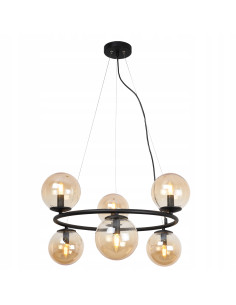 Lampa wisząca AURA z czarnym stelażem i miodowymi kloszami – elegancka i nowoczesna do salonu, kuchni i jadalni.
