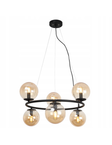 Lampa wisząca AURA z czarnym stelażem i miodowymi kloszami – elegancka i nowoczesna do salonu, kuchni i jadalni.