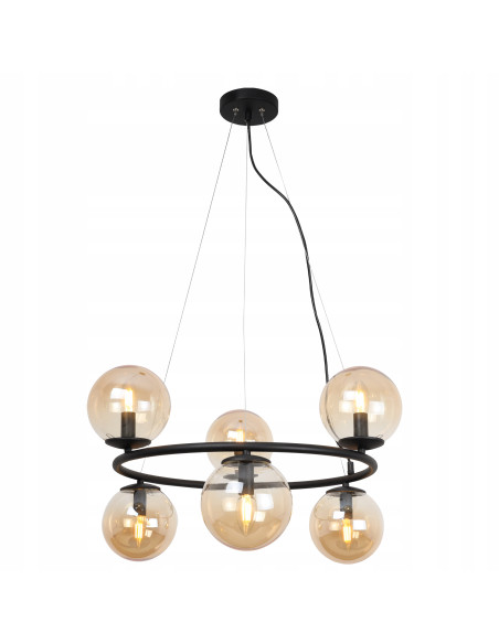 Lampa wisząca AURA z czarnym stelażem i miodowymi kloszami – elegancka i nowoczesna do salonu, kuchni i jadalni.