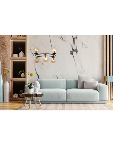 Lampa wisząca AURA z czarnym stelażem i miodowymi kloszami – elegancka i nowoczesna do salonu, kuchni i jadalni.