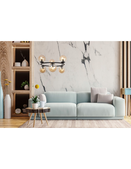 Lampa wisząca AURA z czarnym stelażem i miodowymi kloszami – elegancka i nowoczesna do salonu, kuchni i jadalni.