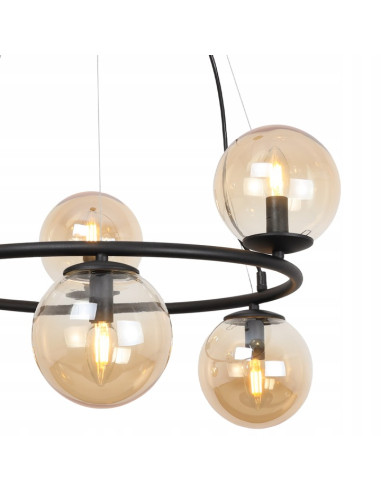 Lampa wisząca AURA z czarnym stelażem i miodowymi kloszami – elegancka i nowoczesna do salonu, kuchni i jadalni.