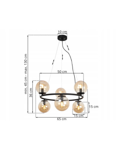Lampa wisząca AURA z czarnym stelażem i miodowymi kloszami – elegancka i nowoczesna do salonu, kuchni i jadalni.