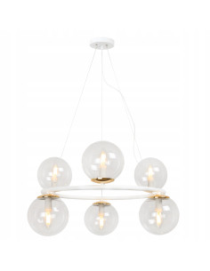 Lampa Wisząca AURA - Eleganckie Oświetlenie z 6 Kloszami, Biały Metal, E14, Klasa A, Idealna do Wnętrz