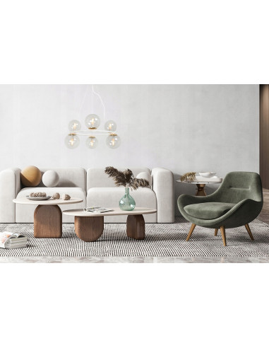 Lampa Wisząca AURA - Eleganckie Oświetlenie z 6 Kloszami, Biały Metal, E14, Klasa A, Idealna do Wnętrz