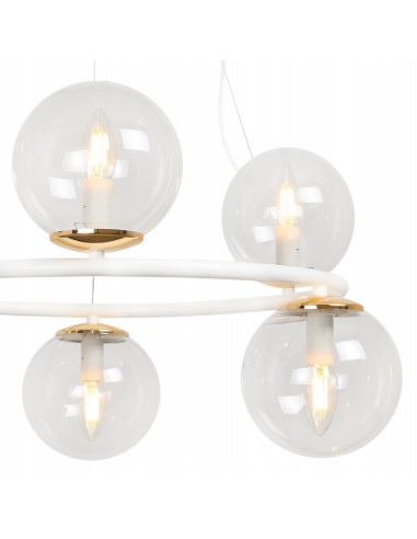 Lampa Wisząca AURA - Eleganckie Oświetlenie z 6 Kloszami, Biały Metal, E14, Klasa A, Idealna do Wnętrz